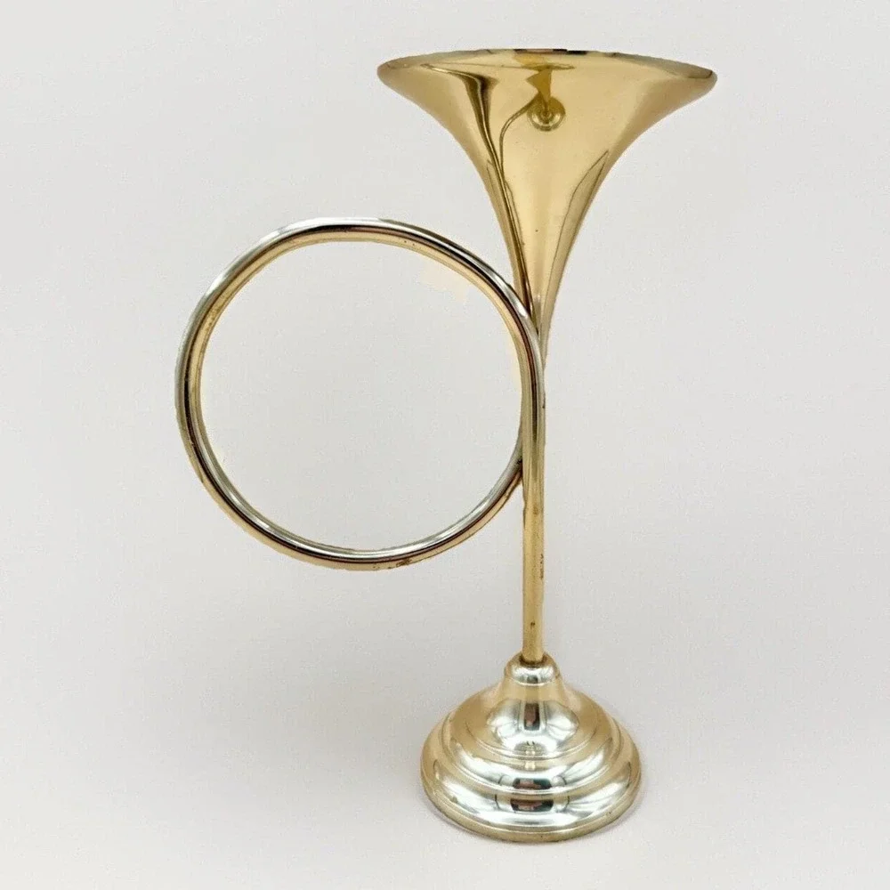 Vintage Bombay Company Solid Brass French Horn Candlestick Holder 9